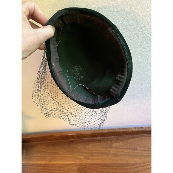 Vintage 1950s Emerald Green Boiled Wool + Velvet Trim Hat With Crystal Shamrocks main image 6
